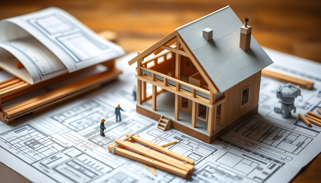 Planung einer Haussanierung mit Bauplan und Beratung im Innenraum